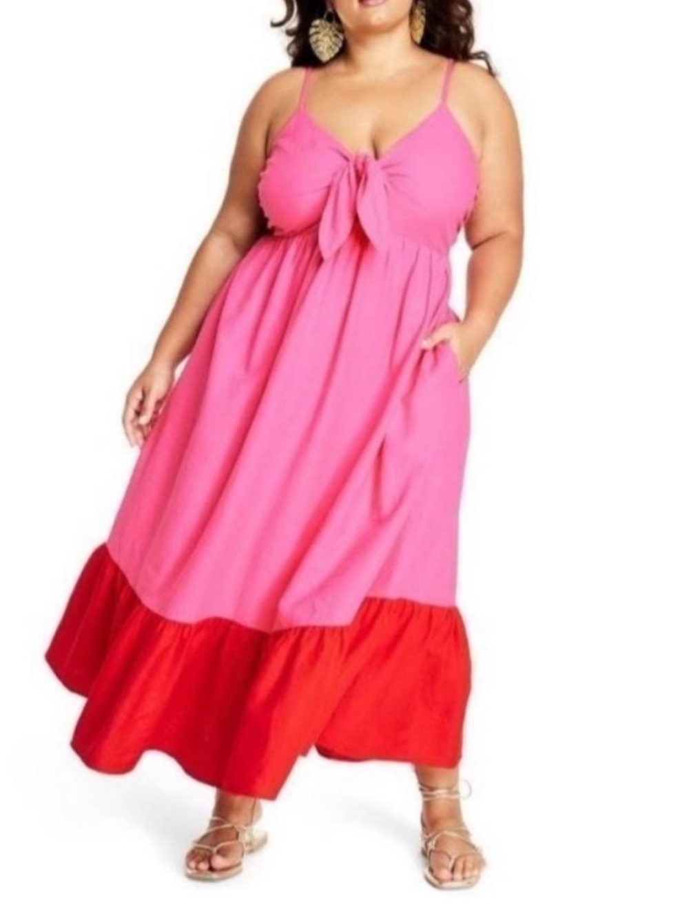 Tabitha Pink and Red Tie-Front Maxi Dress